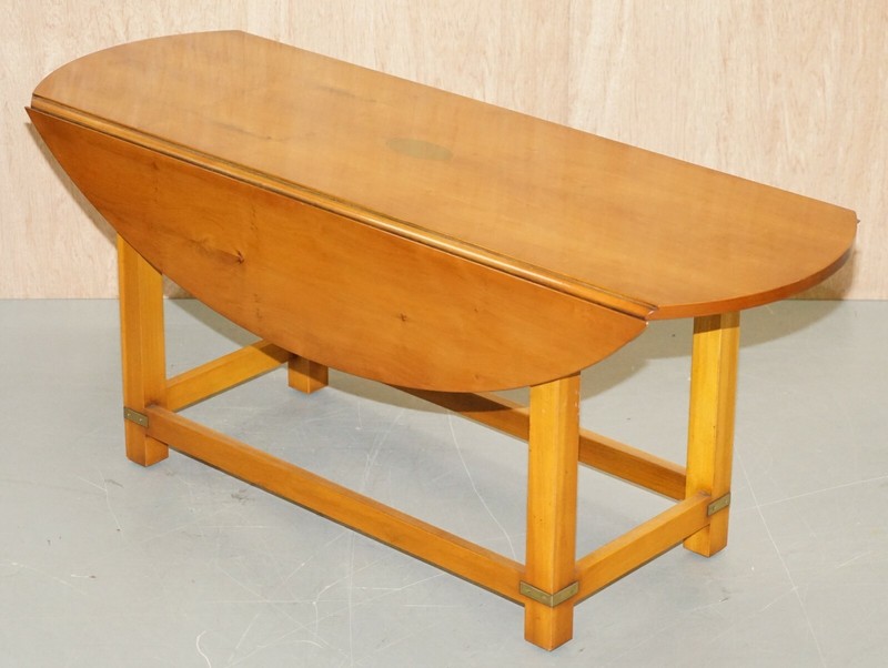 WORKSHOP NEW BEVAN FUNNELL BURR YEW WOOD EXTENDING OVAL CAMPAIGN COFFEE TABLE gallery