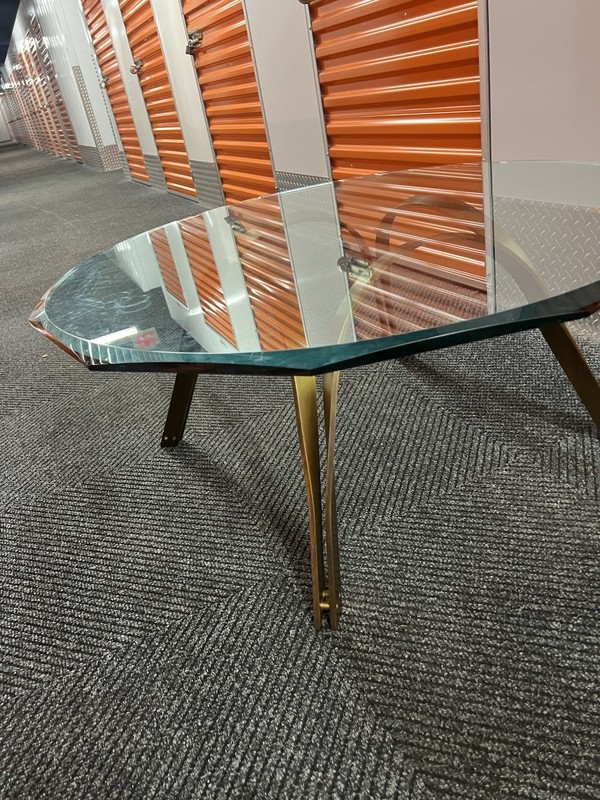 Authentic Roger Sprunger Brass Coffee Table Thick Beveled Glass MCM 42in