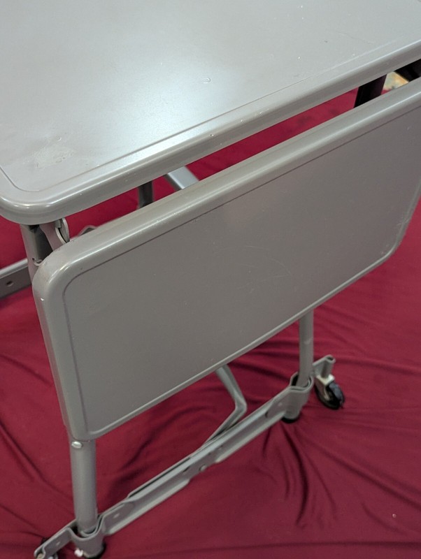 Vintage Mid Century Industrial Typing Table Metal Grey Folding Leaves HON Wheels gallery