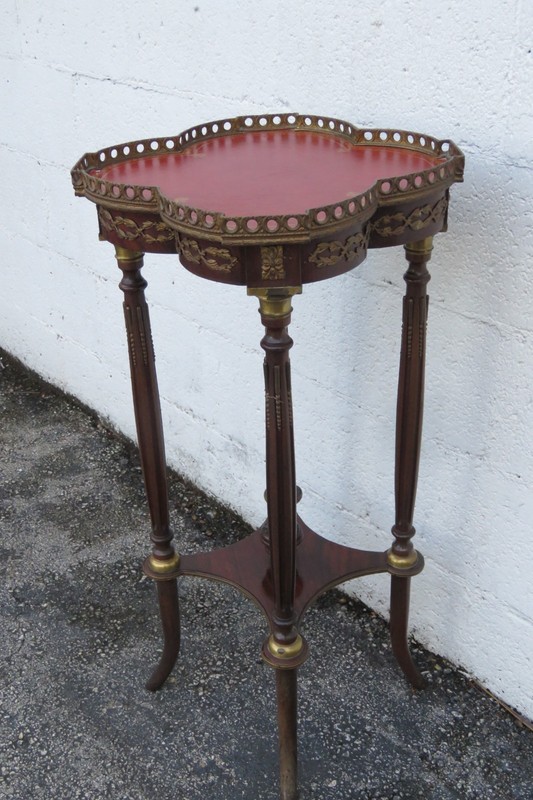 French Leather Top Inlay Tall Brass Apron Plant Statue Stand 6087 gallery