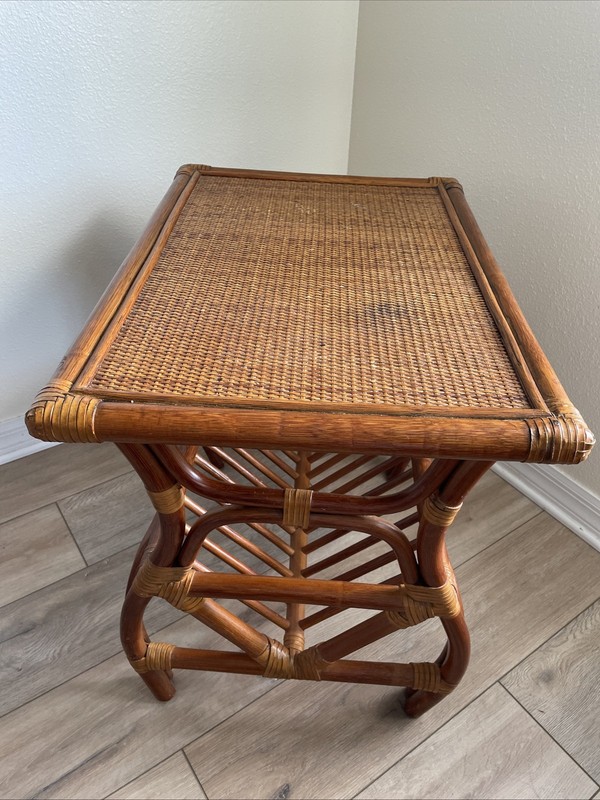 Leaders Coastal Boho Bamboo Rattan with Magazine Book Shelf French Country Table gallery
