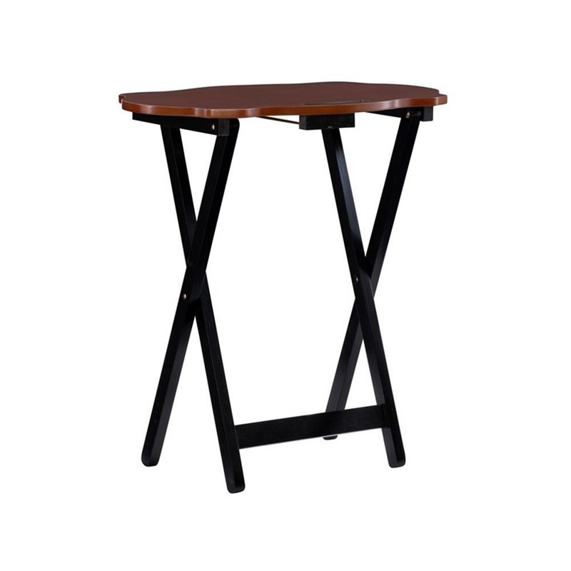 Pemberly Row Traditional Five Piece Wood Tray Table Set in Hazelnut and Black gallery