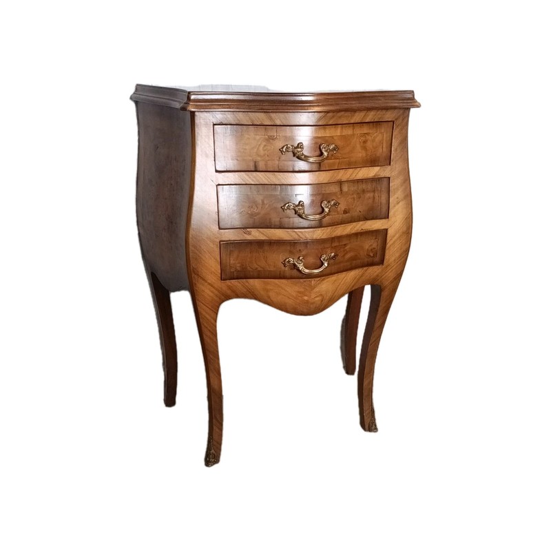 Walnut Inlaid Burrel 3 Drawer Table With Brass Hardware gallery