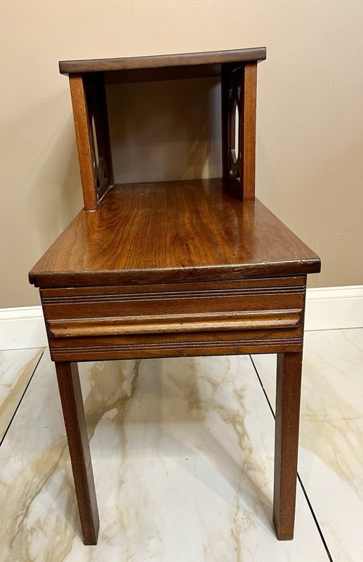 Mid Century Oak Step End Table / Side Table with Drawer gallery