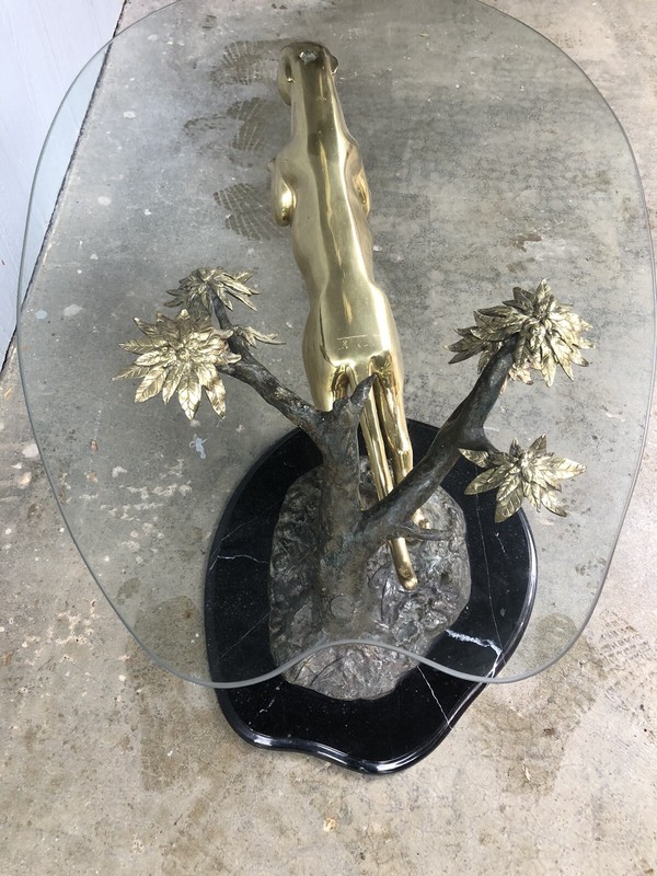 MAISON JANSEN Gilded Cast Bronze Jaguar Marble Coffee Table Mid Century gallery