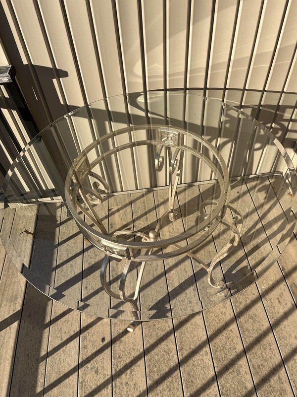 Glass Top Center Table with Metal Base 42”D x 30”H gallery
