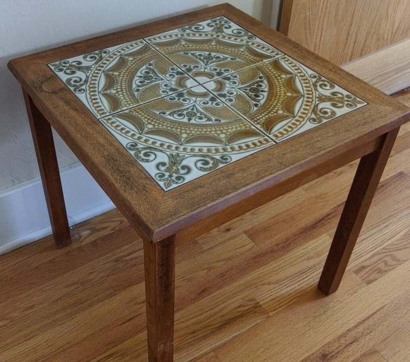 Vintage Mid Century Mod Made In Denmark Teak Wood And Tile 20" End Table. gallery