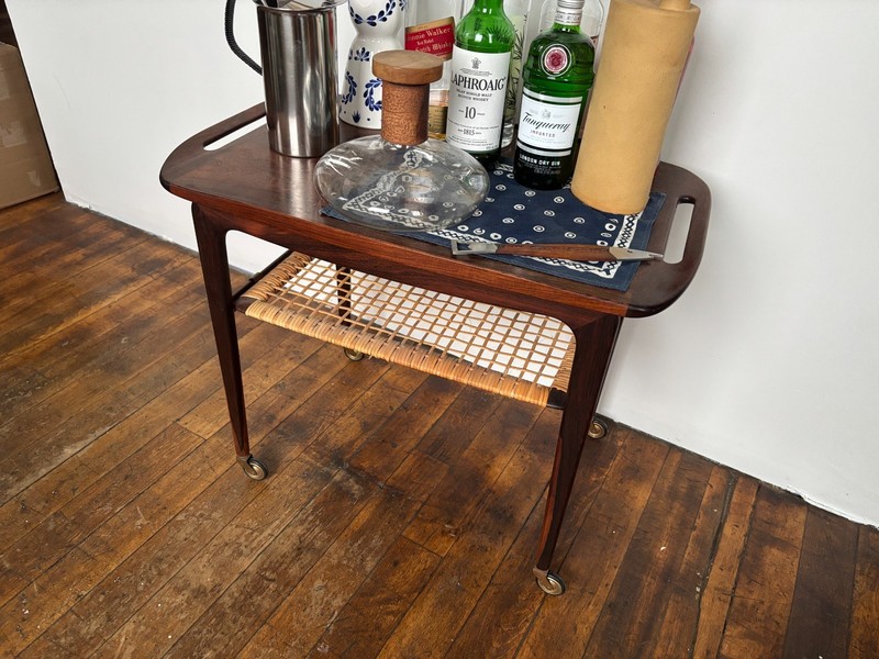 Danish Modern ROSEWOOD Bar Cart - Removable Tray by Johannes Andersen