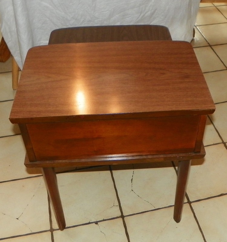 Walnut Mid Century Formica Top Step End Table by Mersman (SET-4) gallery