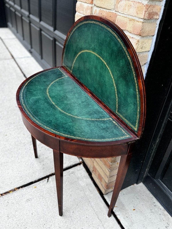 Antique Emerald Green Leather Top Flame Mahogany Table gallery