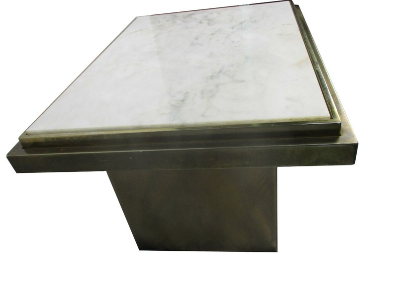 Belgo Chrome Coffee table 70s Art Design Brushed Metal Marble top Extremely Rare gallery