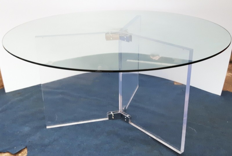 XL Lucite Glass Round Dining Table Hollywood Regency Retro Space Age postmodern gallery