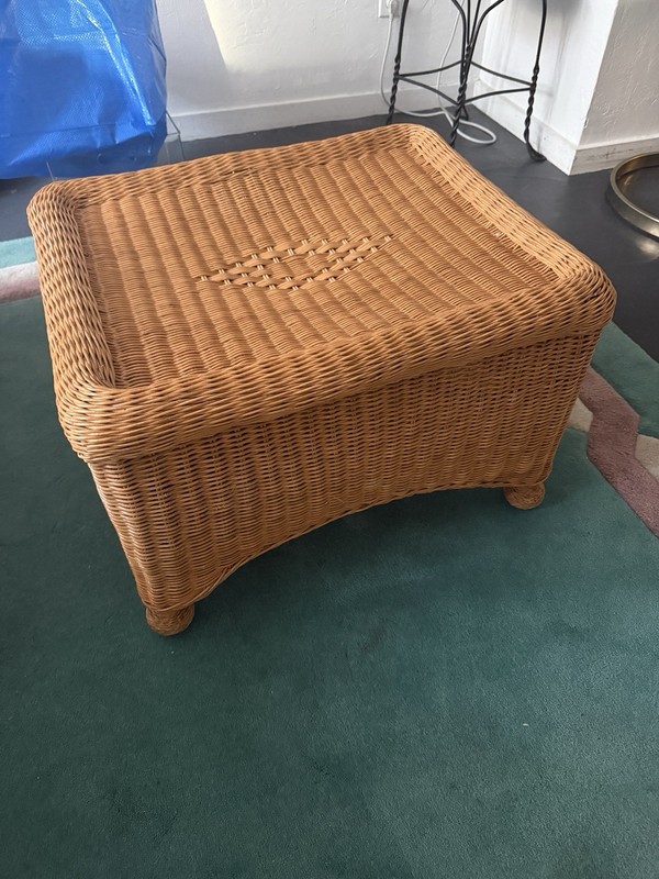 Vintage 1960s Handcrafted Wicker Coffee Table Ottoman Mid Century Boho Coastal gallery