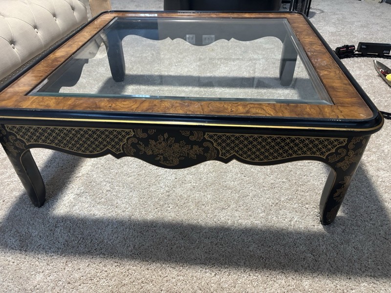 Drexel Heritage Et Cetera Glass Top Black Lacquered/Gold Coffee Table 36” X 36” gallery
