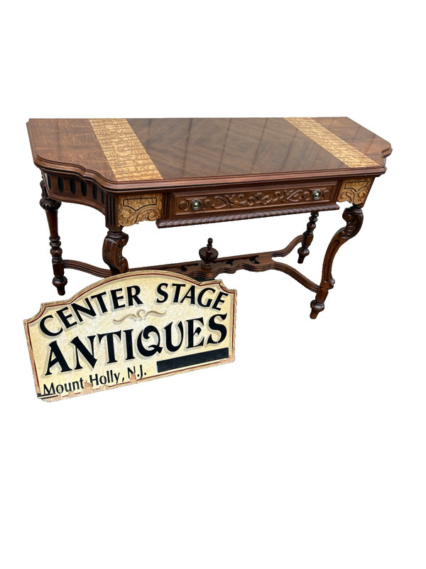 66885 CUSTOM Inlaid Antique Flip Top Sideboard Dining Table with Drawer