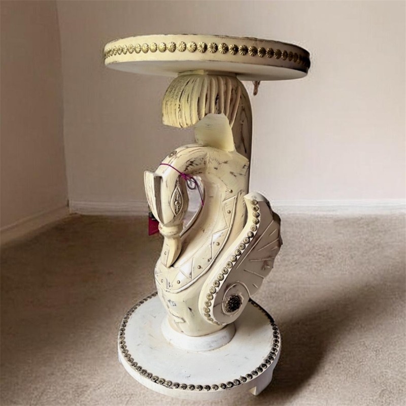 Hand carved Swan shape table wood with brass accent table 20.5”
