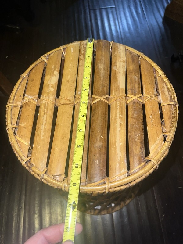 1950s Vtg Wicker Rattan Bentwood Bamboo Table Plant Stand Boho Tiki Hourglass gallery