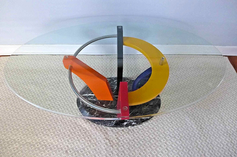 Memphis Design Marble and Glass Coffee Table 1980s Colorful Abstract Postmodern gallery