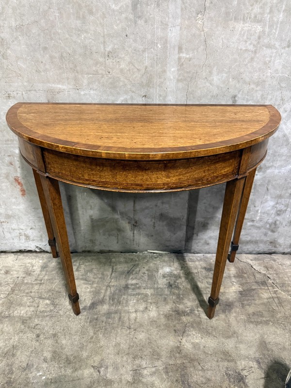 19th C English Demi Lune Console Table Mahogany 41″ Georgian Regency