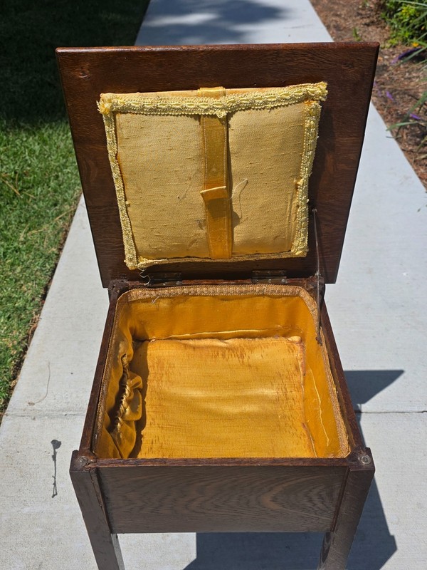 Antique Late Victorian Sewing Box Table 1890s English Tiger Oak Work Box Storage gallery