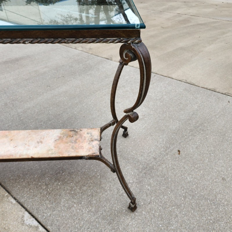 SHERRILL Patinated Console Table Metal Glass Marble 1970s gallery