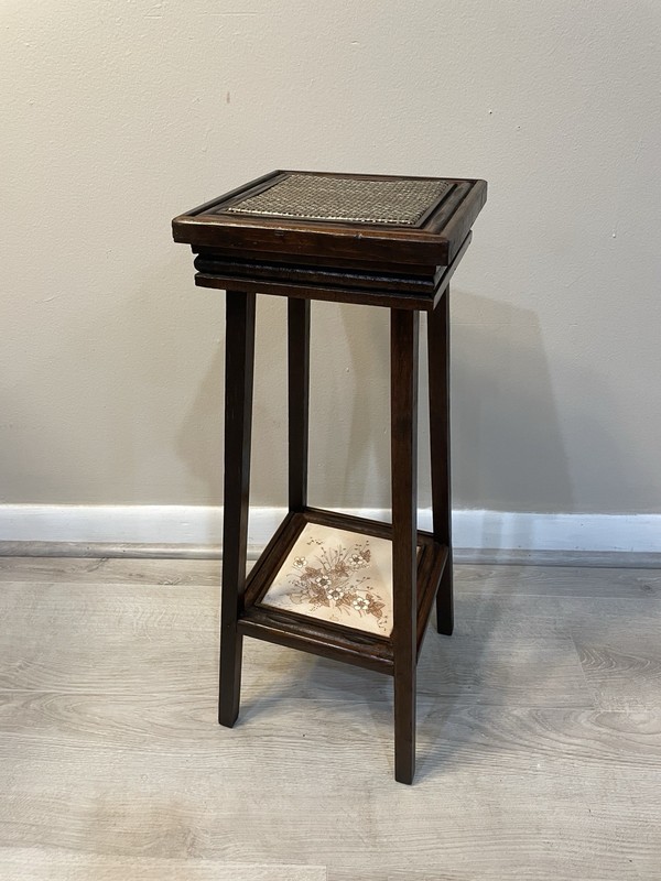 Vintage Two Tier Italy Tile & Wicker Rattan Plant Stand Side Accent Table Rare gallery