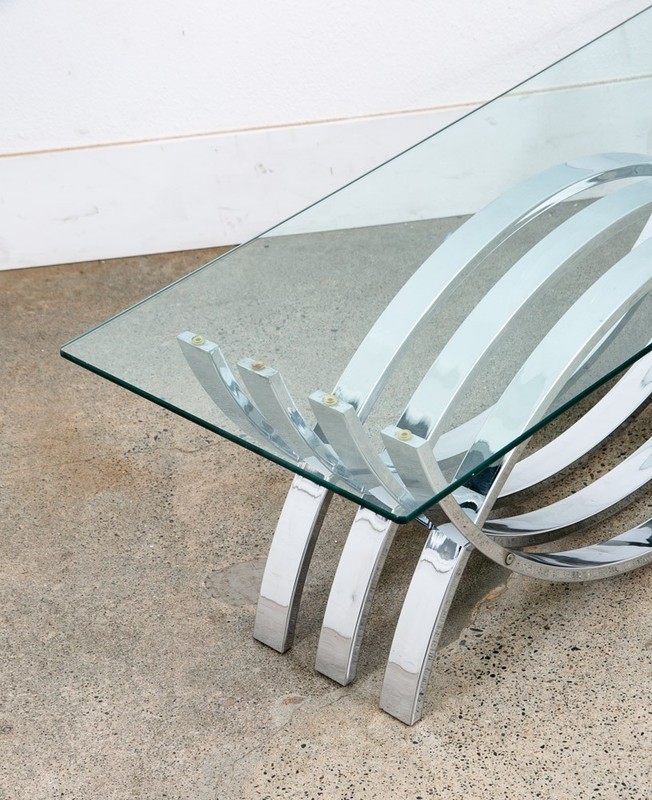 Mid Century Modern Coffee Table Chrome Glass Rectangular Vintage Sculptural Mcm gallery