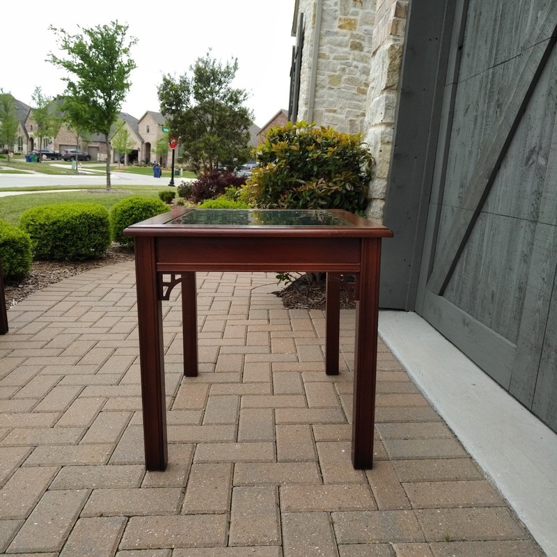 MAHOGANY CHIPPENDALE END TABLE WITH BRAND NEW GLASS TOP gallery