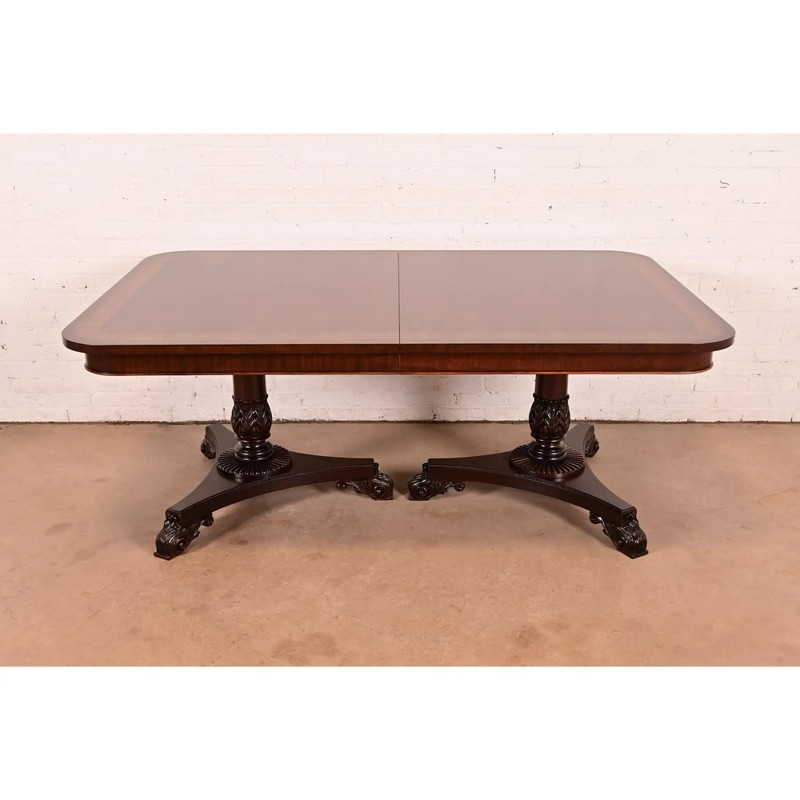 Baker Furniture Regency Banded Mahogany Pedestal Dining Table, Newly Refinished gallery