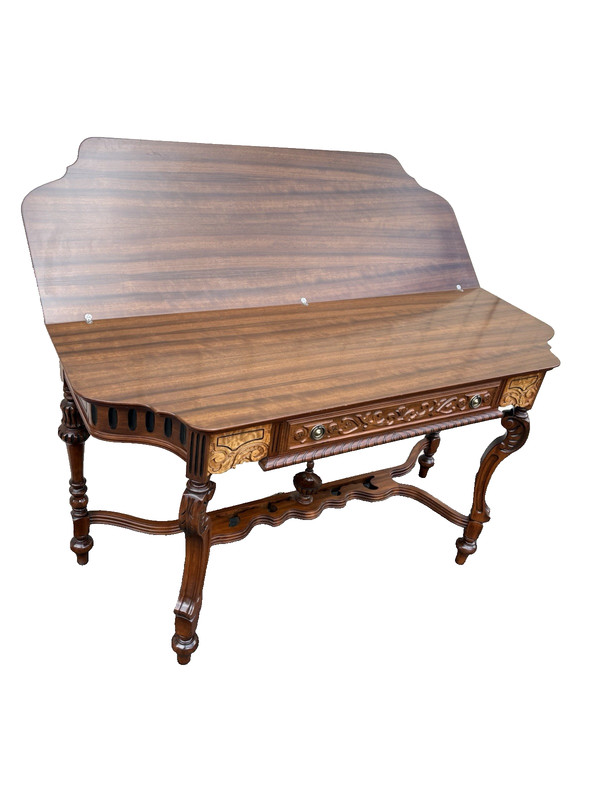66885 CUSTOM Inlaid Antique Flip Top Sideboard Dining Table with Drawer gallery