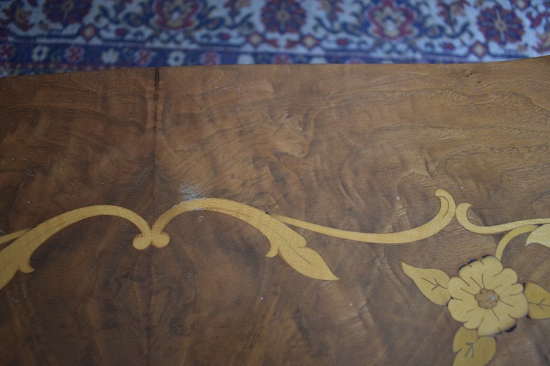 Vintage French Provincial Coffee Table Inlay Wood Carved Cabriole Legs gallery
