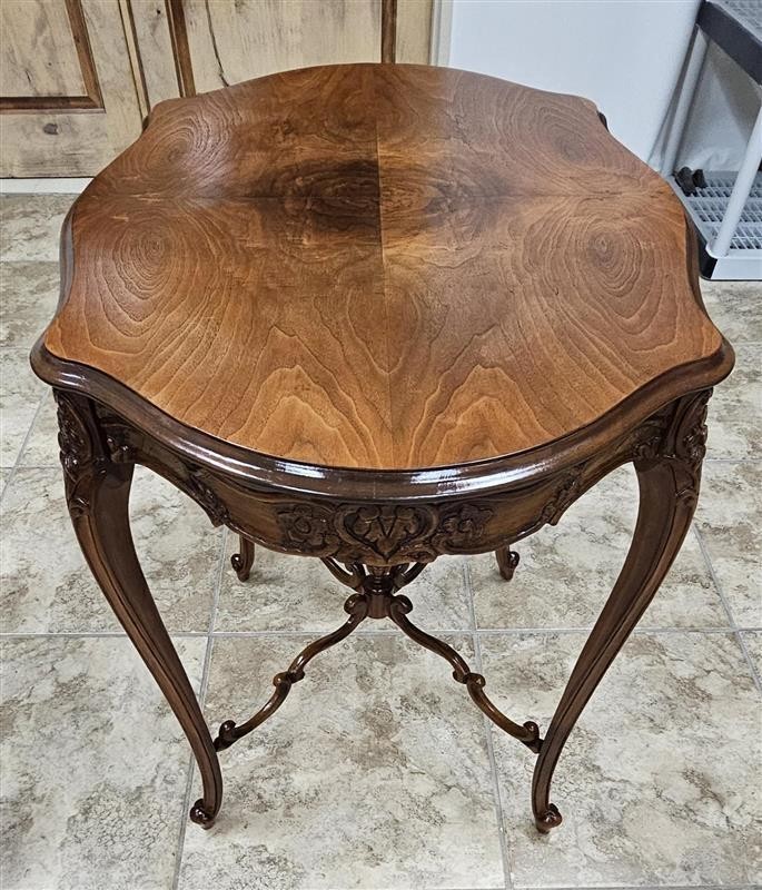 Vintage Rococo Revival Walnut Accent Table - Cabriole Legs - Signed & Stamped gallery