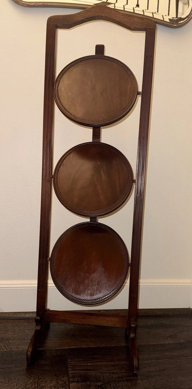 ANTIQUE VICTORIAN ENGLISH DARK OAK 3 TIER CAKE TEA DISPLAY STAND gallery