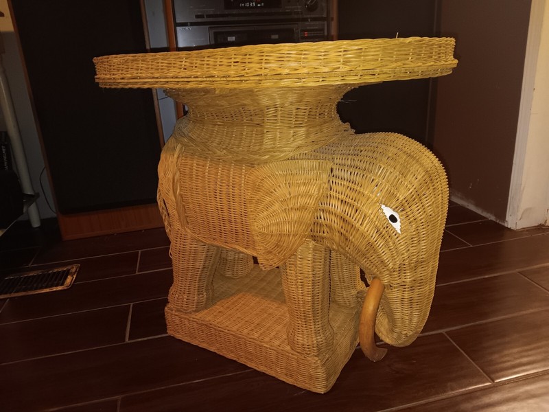 Vintage Boho Wicker Rattan Elephant Side Table Style of Mario Lopez Torres 1970s gallery