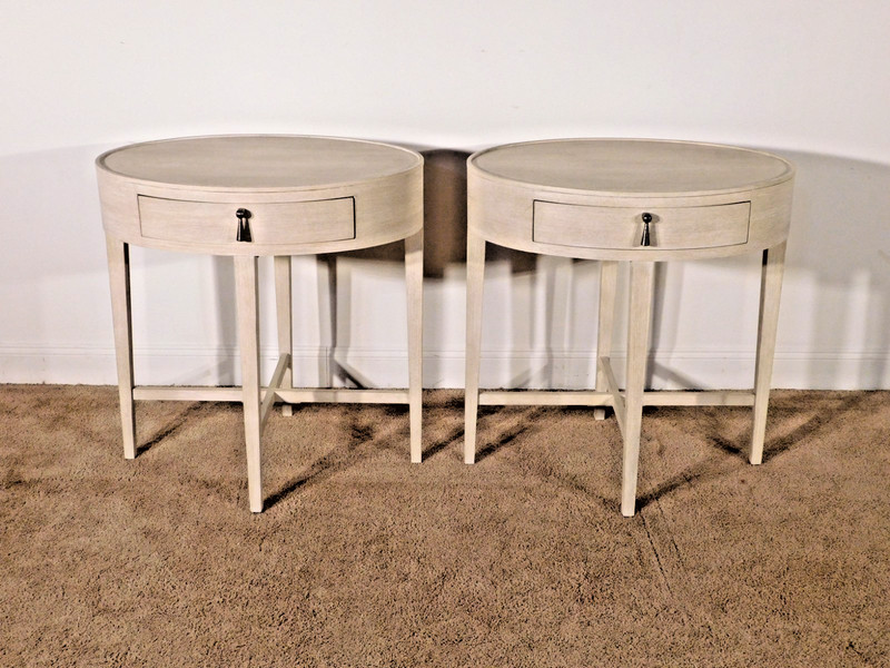 Pair Bernhardt EAST HAMPTON Cerused Linen Finish Oval End Tables Nightstands