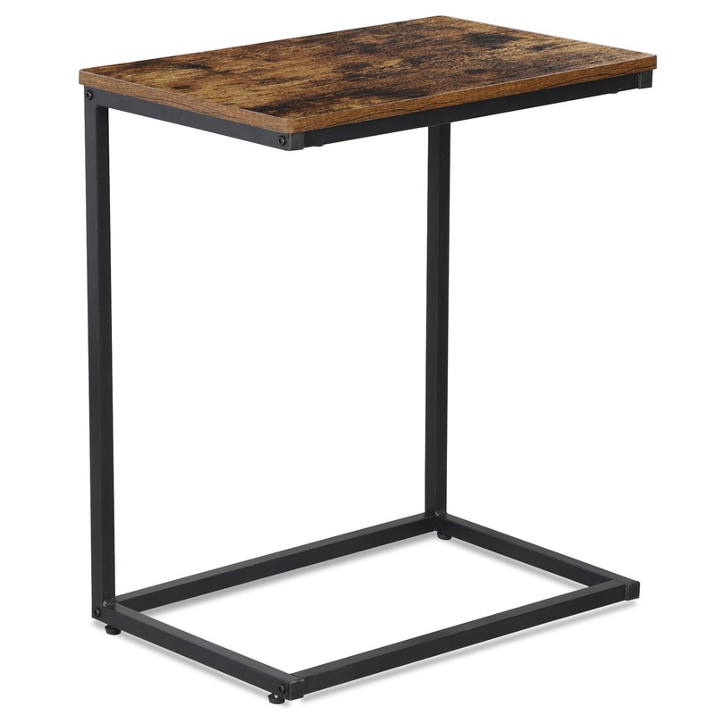 C Shaped End Table Under Sofa Tray for Snack Laptop TV Dinner Rustic Brown Black gallery