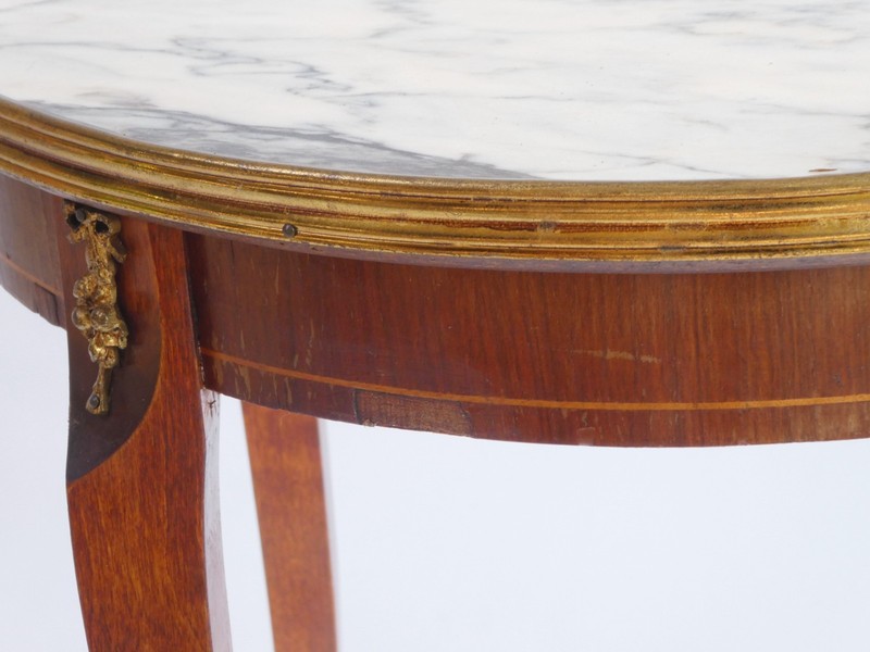 Antique French Round Coffee Table, Louis XV Style Side Table with Mable Top gallery