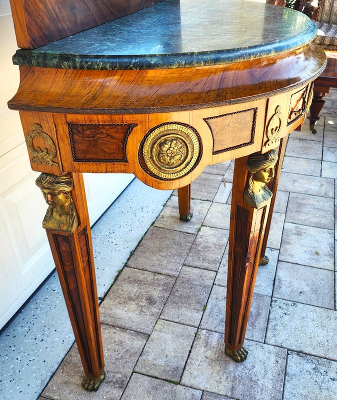 French Empire Style Console Marble Entry Table & Mirror gallery