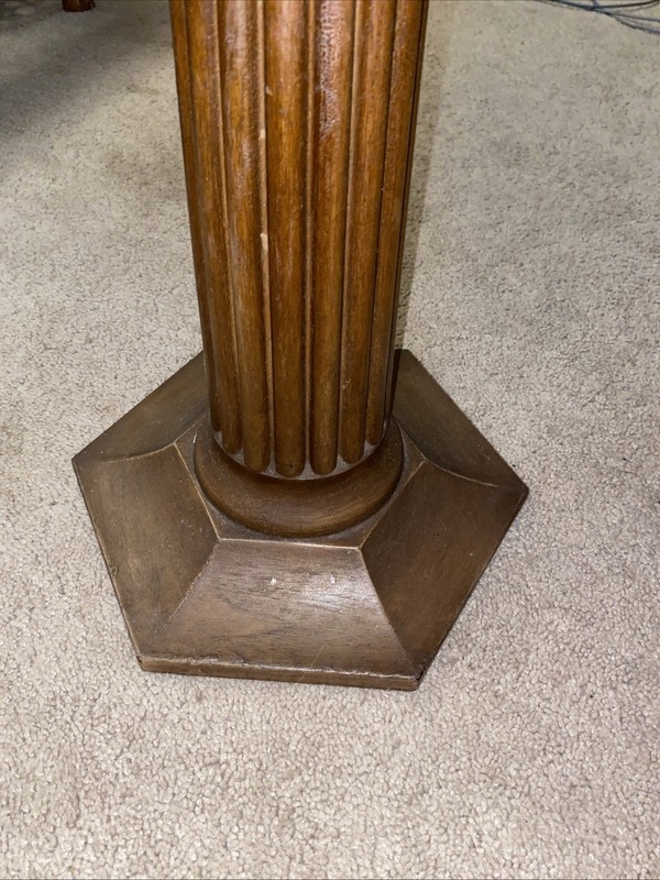 MCM Vintage Italian Black Marble Top Round End Table On Engraved Wood Stand gallery
