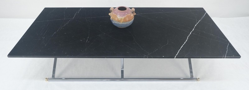 Italian Mid Century 32x67" Rectangle Black Marble Top Chrome Base Coffee Table gallery