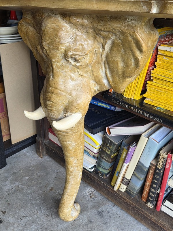 Unique 1976 Chapman Elephant Sconce Console Table Stone Carved Good Condition gallery
