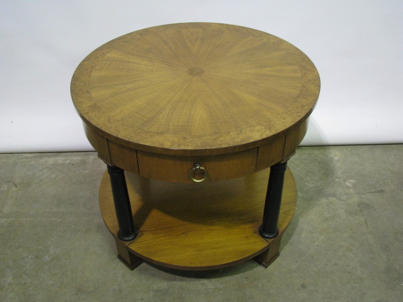 Baker Furniture Empire Style Lamp Table W/Sunburst Veneered Top & Ebonized Legs gallery