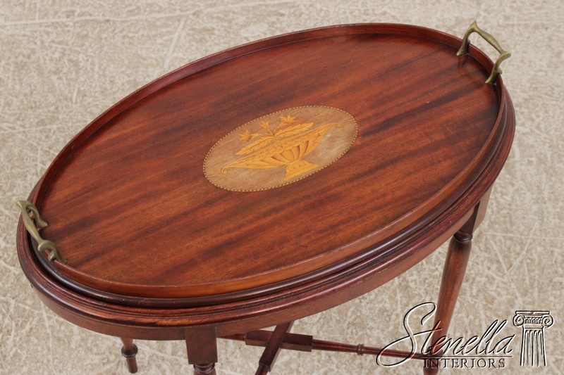 F73268: English Edwardian Inlaid Mahogany Oval Tray Table gallery