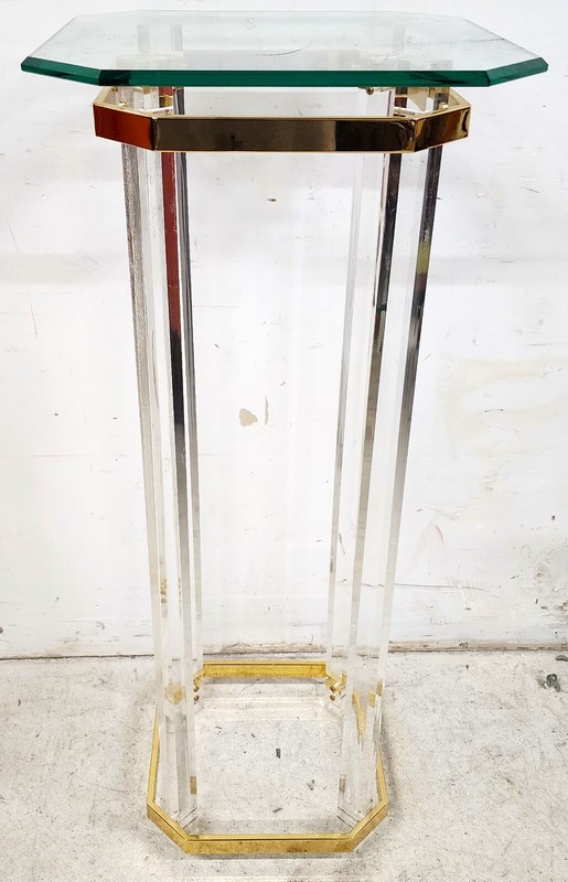 Lucite Pedestal Display Stand CHARLES HOLLIS JONES Style 24 Karat Gold Plated gallery