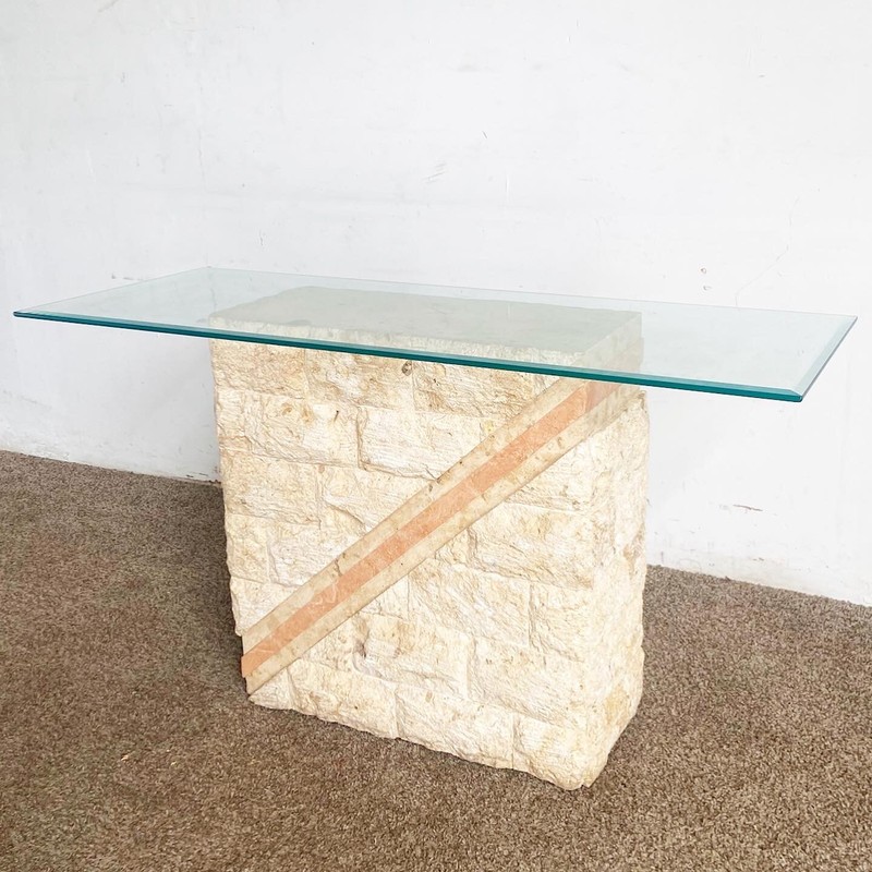 Postmodern Tessellated Mactan Stone Console Table w/ Polished Pink Stone Accent gallery