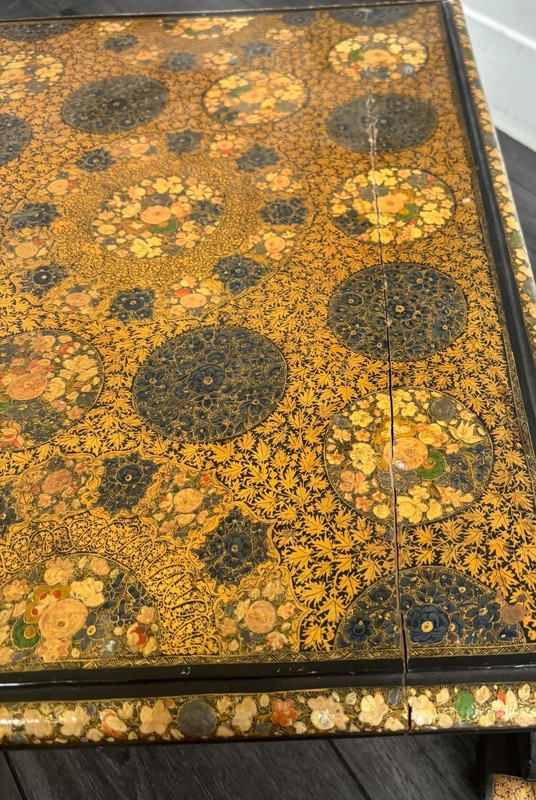 Chinoiserie Opium Low Table Hand Painted Lacquer Floral Asian VTG Floor Gold gallery
