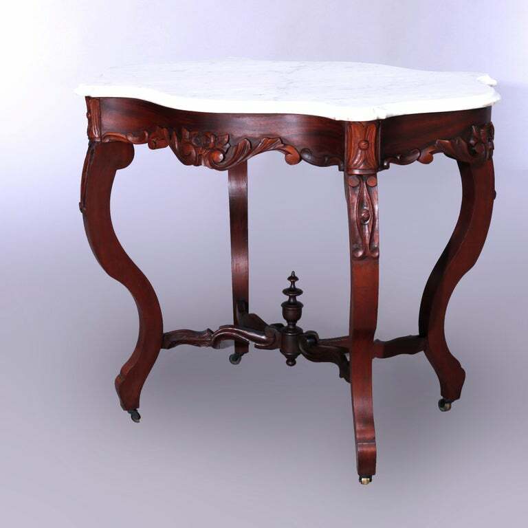 Rococo Carved Walnut & Marble Turtle Top Parlor Table C1880 gallery