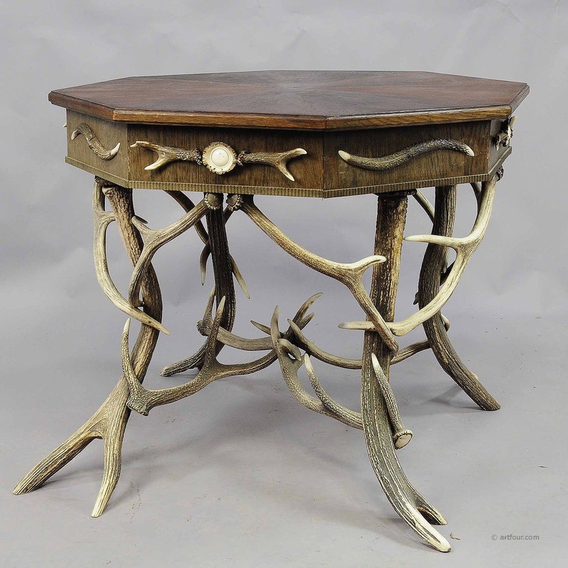 Antique Black Forest Rustic Antler Table ca. 1900 gallery
