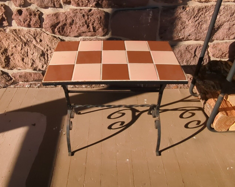 Vintage Arts & Crafts California Tile Top w/ Wrought Iron Base Table