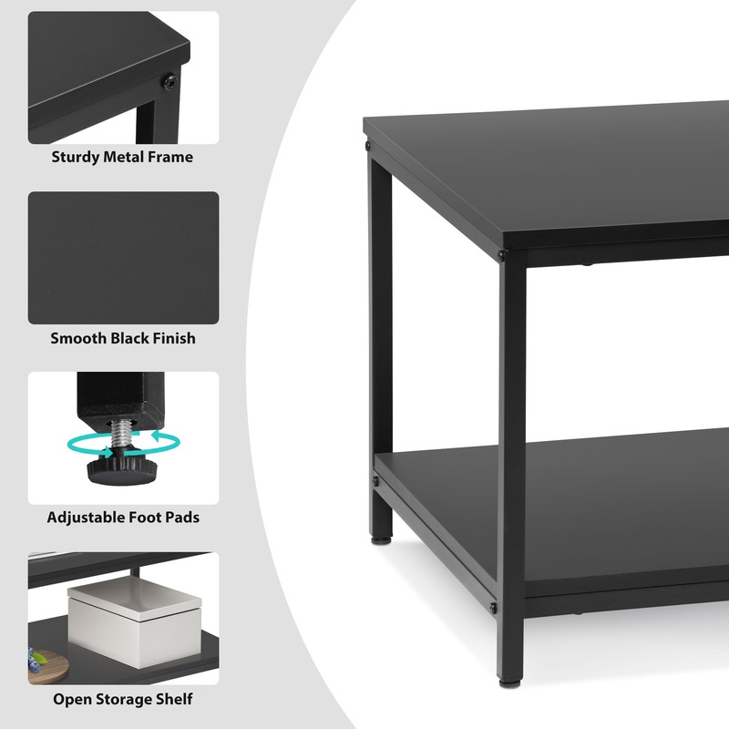 Black Rectangle Wood and Metal Coffee Table with Storage Shelf for Living Room gallery